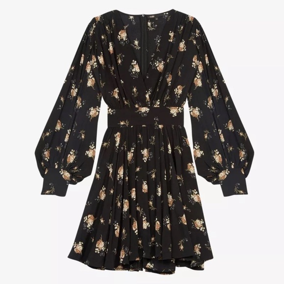 Maje Rasmus Floral Print Skater Long Sleeve Mini Dress Sz:34/US XS - Picture 3 of 15